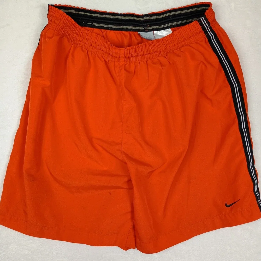 Nike Mens Orange Athletic Shorts XL Side Stripe Swoosh Vintage Y2K Running Gym